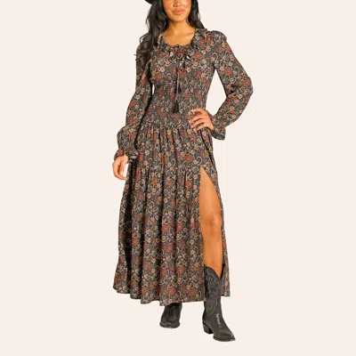 Rock & Roll Denim Women's Multicolor Floral Print Smocked Dress In Black
