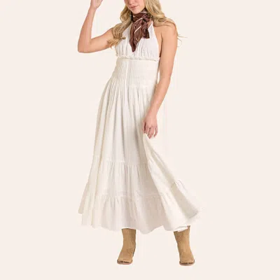 Rock & Roll Denim Women's Natural Eyelet Tiered Maxi Dress In Brown