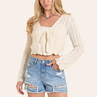 Rock & Roll Denim Women's Natural Tie Front Cropped Knit Cardigan In Brown