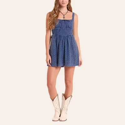 Rock & Roll Denim Women's Navy Eyelet Mini Dress In Blue