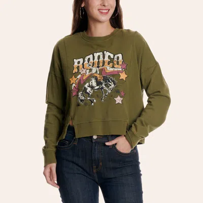 Rock & Roll Denim Women's Olive Green Rodeo Graphic Sweatshirt