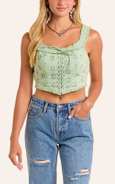 Rock & Roll Denim Women's Pale Green Corset Eyelet Top