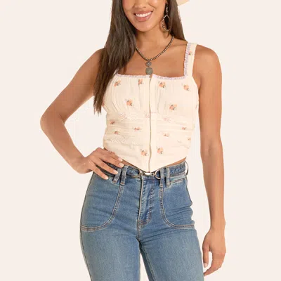 Rock & Roll Denim Women's Peach Floral Print Corset Top In Neutral