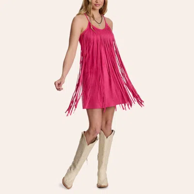 Rock & Roll Denim Women's Pink Fringed Faux Microsuede Mini Dress