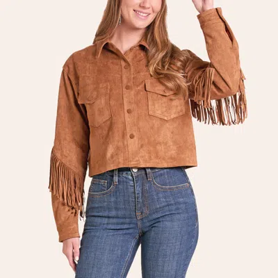Rock & Roll Denim Women's Rust Faux Suede Fringed Cropped Shirt Jacket