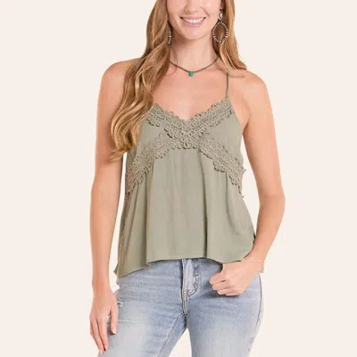 Rock & Roll Denim Women's Sage Lace Trim Cami Top In Gray