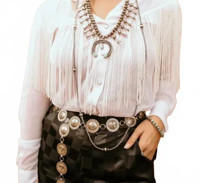 Rock & Roll Denim Women's Sheer Fringe Button-up In White In Multi