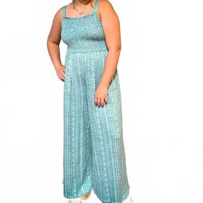 Rock & Roll Denim Women's Smocked Jumpsuit In Jade In Gray