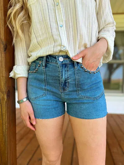 Rock & Roll Denim Women's Studded Denim Shorts In Blue