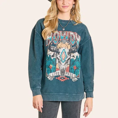 Rock & Roll Denim Women's Teal Howdy Graphic Sweatshirt In Blue