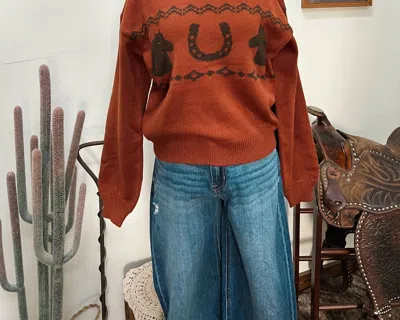 Rock & Roll Denim Women's The Clancey Sweater In Red In Animal Print