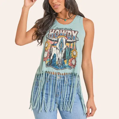 Rock & Roll Denim Women's Turquoise Howdy Fringe Graphic Tank Top