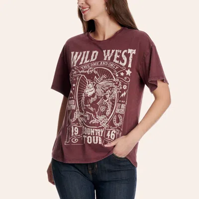 Rock & Roll Denim Women's Vintage Maroon Wild West Graphic T-shirt In Brown