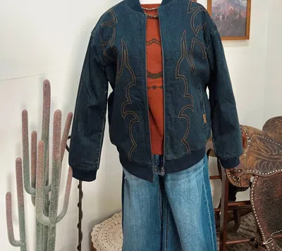 Rock & Roll Denim Women's Western Embroidered Bomber Jacket In Blue