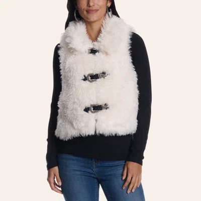 Rock & Roll Denim Women's White Buckle Front Faux Fur Vest