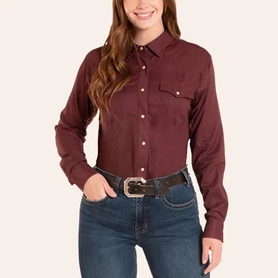 Rock & Roll Denim Women's Wine Long Sleeve Pearl Snap Tek Western Shirt In Burgundy