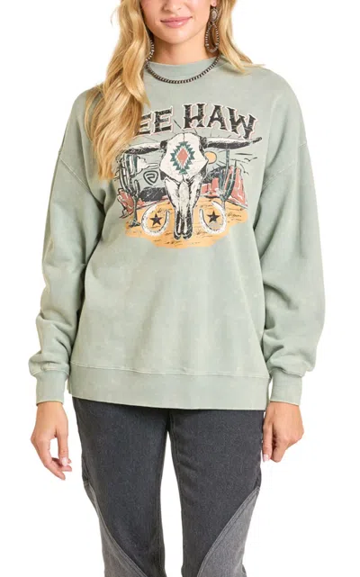 Rock & Roll Denim Women's Yee Haw Green Graphic Sweatshirt