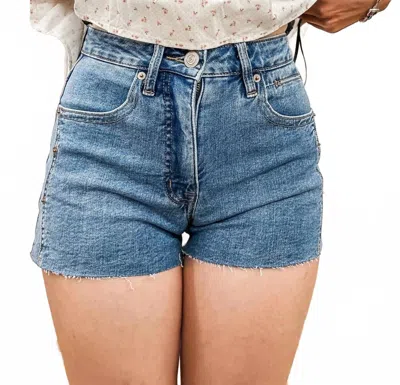 Rock & Roll Denim Women's Zig Zag Detail Shorts In Medium Wash In Blue