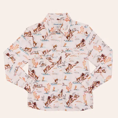 Rock & Roll Panhandle Slim Girls' Peach Cowgirl Print Long Sleeve Pearl Snap Western Shirt In Orange