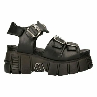 Pre-owned Rock Boots M-bios101-c2 Unisex Metallic Black 100% Leather Sandal Punk