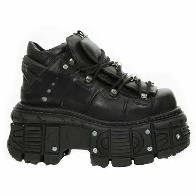 Pre-owned Rock Boots M-tank106-c2 Unisex Metallic Black 100% Leather Goth Platform