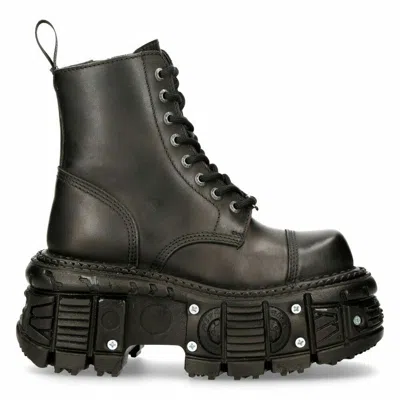 Pre-owned Rock Boots Tank083-c1 Real Leather Combat Black Platform Biker Military Shoe