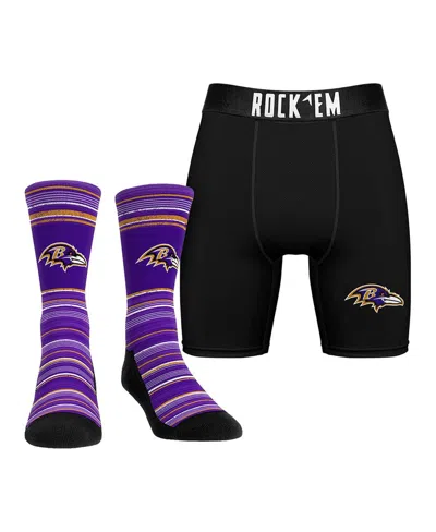 Rock 'em Men's Baltimore Ravens Primary Crew Socks Boxer Briefs Combo Pack In No Color