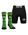 Rock 'em Men's Green Bay Packers Primary Crew Socks Boxer Briefs Combo Pack In No Color