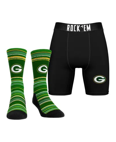Rock 'em Men's Green Bay Packers Primary Crew Socks Boxer Briefs Combo Pack In No Color
