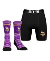 Rock 'em Men's Minnesota Vikings Primary Crew Socks Boxer Briefs Combo Pack In No Color