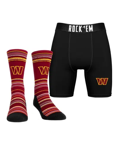 Rock 'em Men's Washington Commanders Primary Crew Socks Boxer Briefs Combo Pack In Black,red
