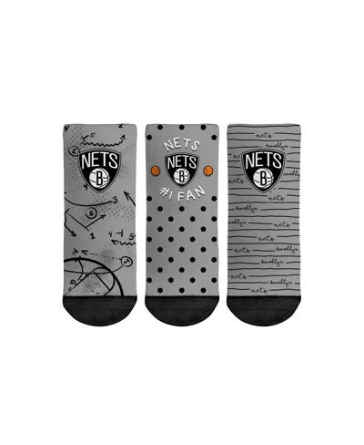 Rock 'em Babies' Toddler Boys And Girls Rock Em Socks Brooklyn Nets #1 Fan 3-pack Crew Socks Set In Gray
