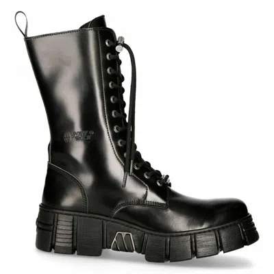 Pre-owned Rock M-wall027n-c2 Boots Black Leather Wall  Biker Mid-calf Tower Boots