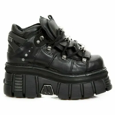Pre-owned Rock M.106-s29 Boots Tower Shoes Metallic Black Leather Biker Gothic