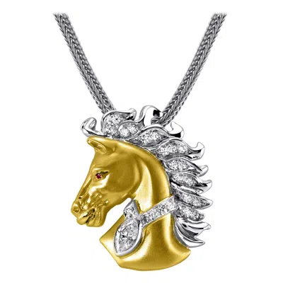 Pre-owned Rock N Gold Creations 14kt Two-tone 1.78cttw Marquis Diamond Horse Pendant Award Winning Design 22 Gr In Multi