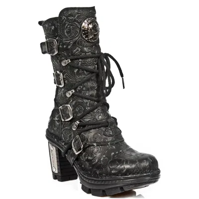 Pre-owned Rock Neotr005-s25 Ladies Leather Boots Vintage Floral Black Gothic  Punk