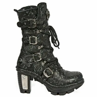 Pre-owned Rock Neotr005-s25 Ladies Leather Boots Vintage Floral Black Gothic  Punk