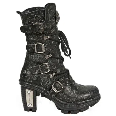 Pre-owned Rock Neotr005-s25 Ladies Leather Boots Vintage Floral Black Gothic  Punk