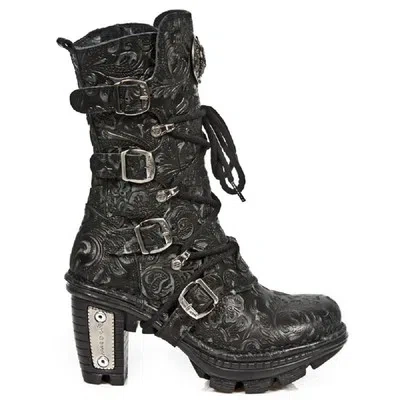Pre-owned Rock Neotr005-s25 Vintage Floral Black Gothic  Punk Ladies Leather Boots