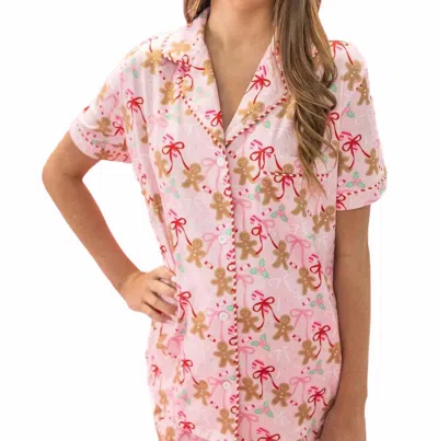 Rock Paper Scissors Gingerbread Bow Christmas Sweets Pajama Set In Pink