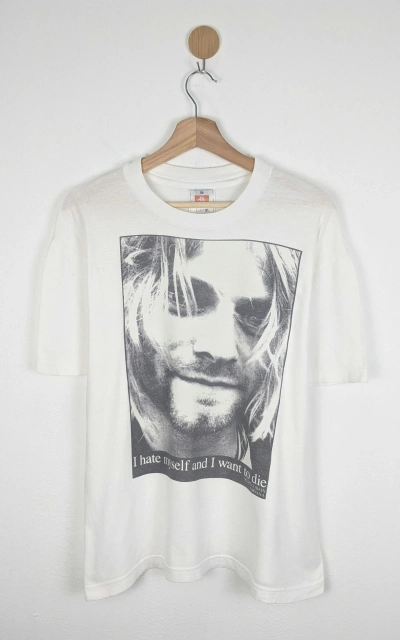 Pre-owned Rock T Shirt X Vintage Kurt Cobain Nirvana 90's Quote Grunge Shirt In White
