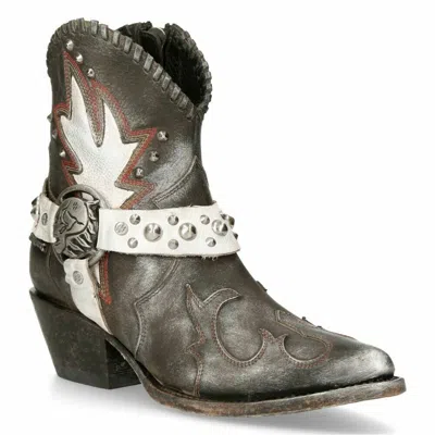 Pre-owned Rock Women's  Boots Wstm004-s2 Grey 100% Leather Cowboy Western Pointed Boot In Gray