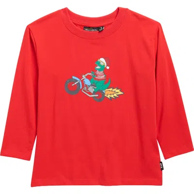 Rock Your Kid Kids' Christmas T-rex Long Sleeve Graphic T-shirt In Red