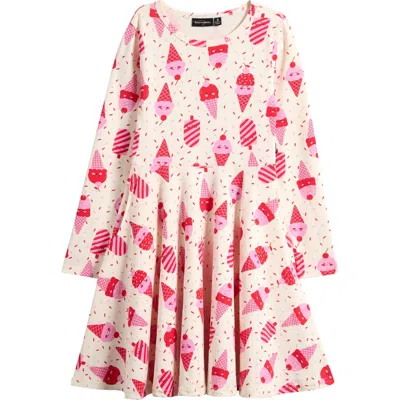 Rock Your Kid Kids' Fit & Flare Long Sleeve Stretch Cotton Dress In Pink