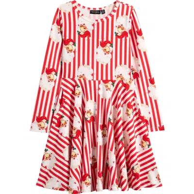 Rock Your Kid Kids' Fit & Flare Long Sleeve Stretch Cotton Dress In Red