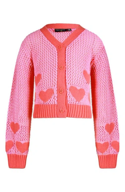 Rock Your Kid Kids' Heart Cotton Cardigan In Pink