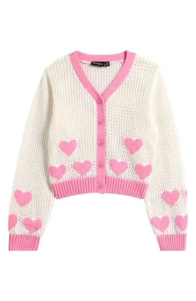 Rock Your Kid Kids' Heart Cotton Cardigan In White
