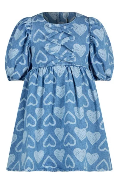 Rock Your Kid Kids' Rebel Heart Chambray Dress In Blue