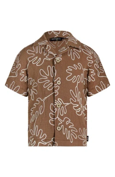 Rock Your Kid Kids' Textured Short Sleeve Shirt In Brown