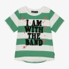 ROCK YOUR BABY BOYS GREEN & IVORY STRIPED COTTON T-SHIRT